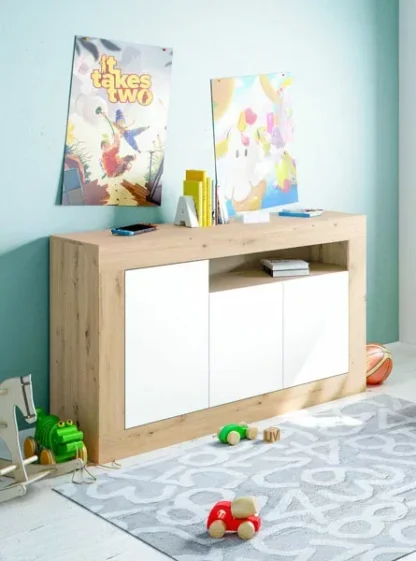 CREDENZA 3 ANTE ROVERE NODI/BIANCO